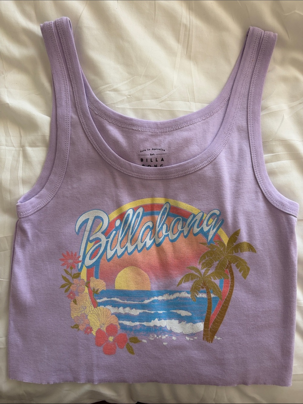 Billabong Lavender Sunset Palm Graphic Crop Tank